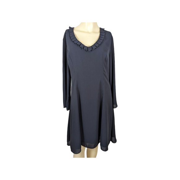 The LImited Collection long sleeve pleated collar navy blue‎ open back dress M - Picture 1 of 10